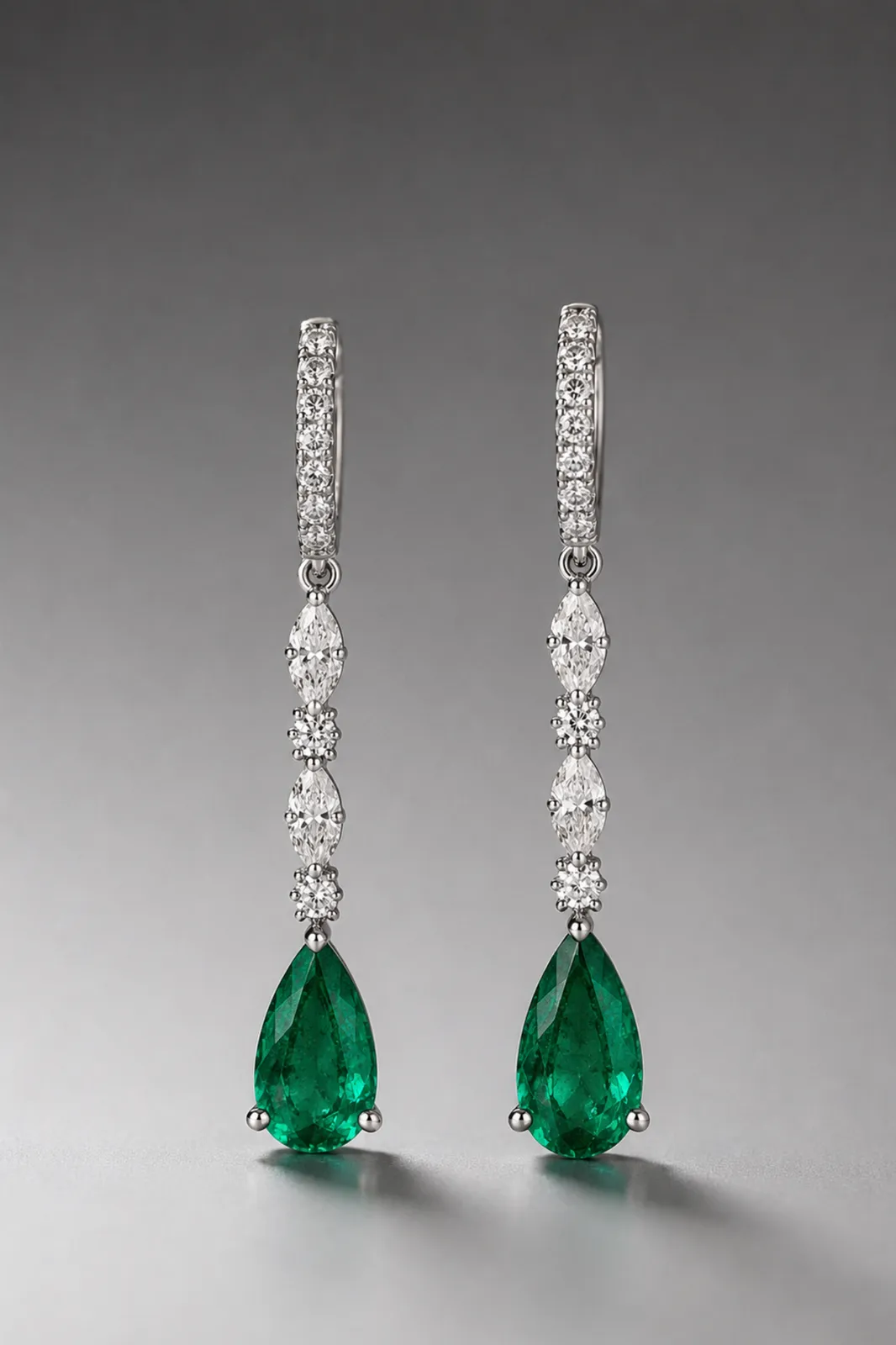 Emerald and diamond drop earrings